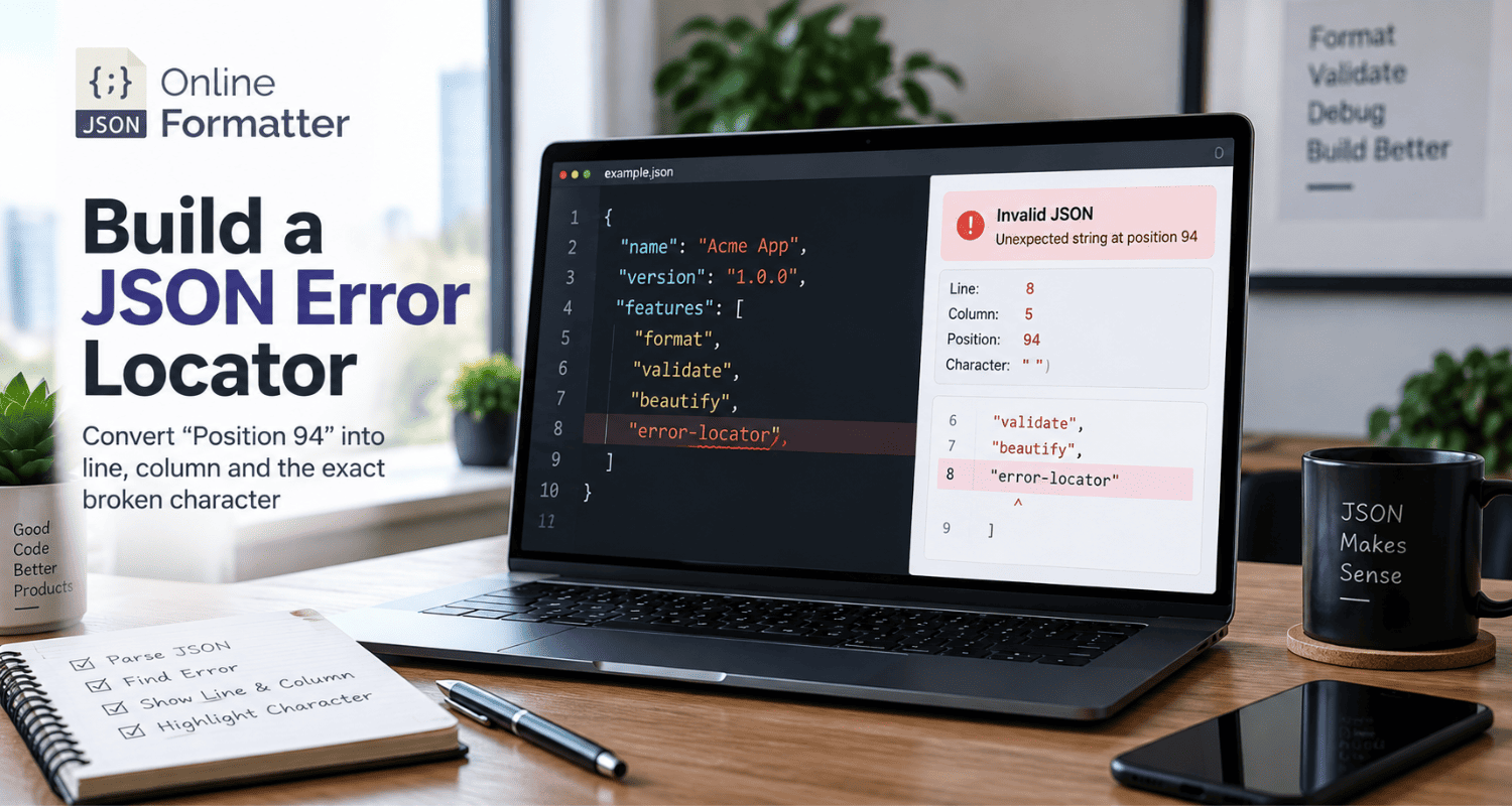 Build a JSON Error Locator: Convert “Position 94” Into Line, Column and the Exact Broken Character